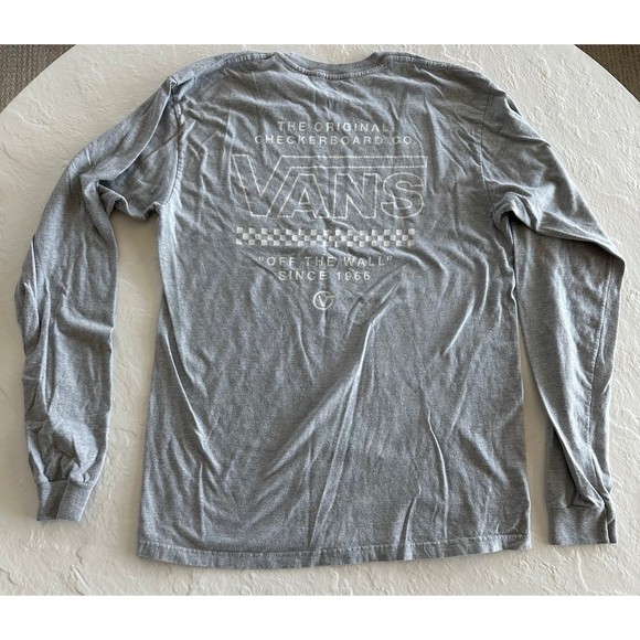 VANS Shirt Gray Long Sleeve Graphic Back Lightweight Crew Tee Skater - Picture 4 of 9